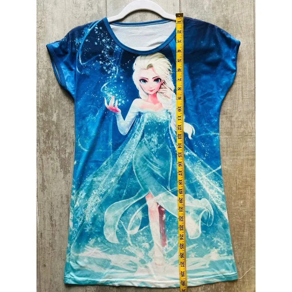 Short Sleeve Lightweight Blue Anime Frozen Elsa Night Gown Girls Pajamas 6 Sleep